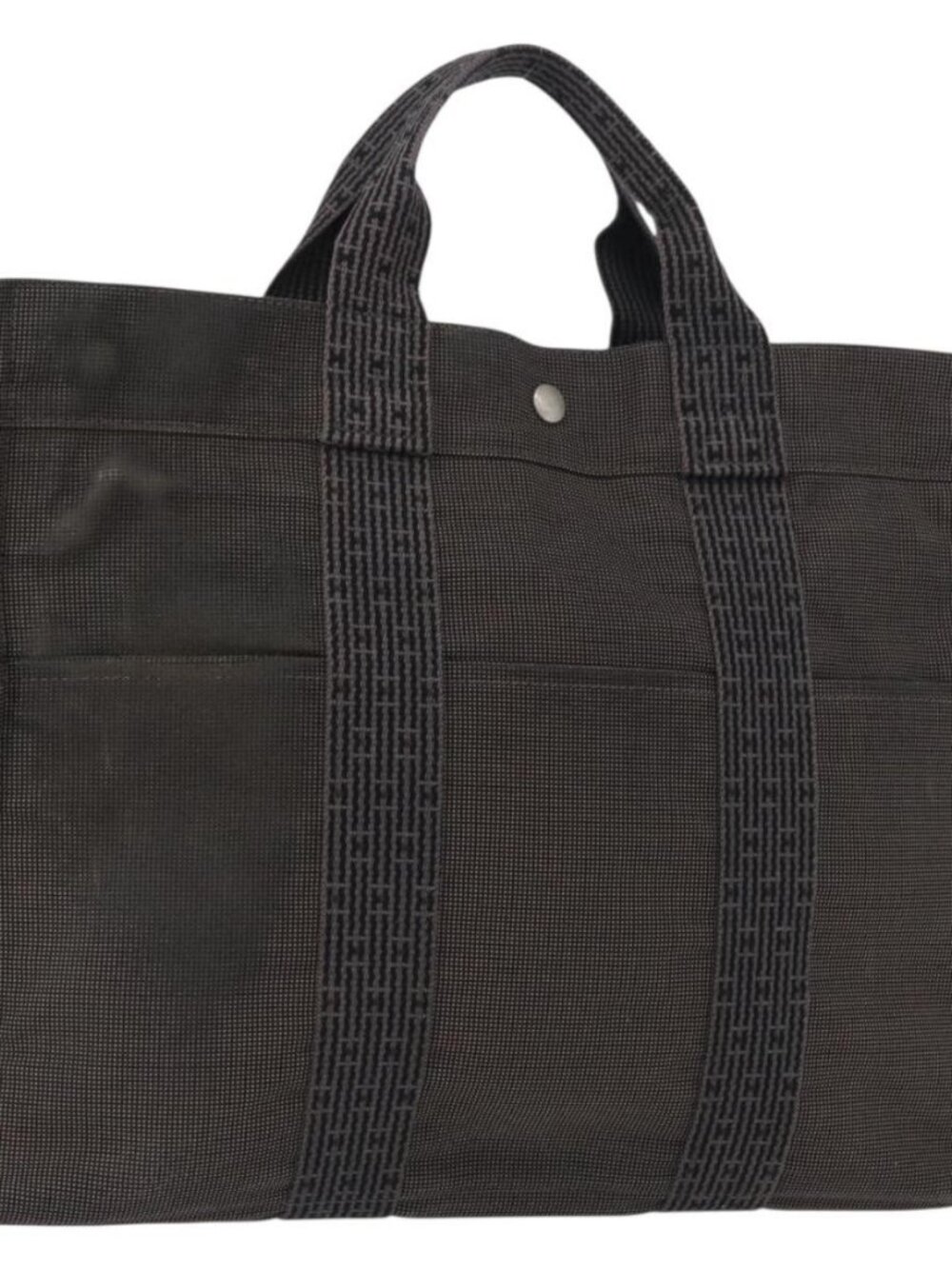 HERMES Her Line Tote MM Hand Bag Canvas Gray Silver Auth bs33537